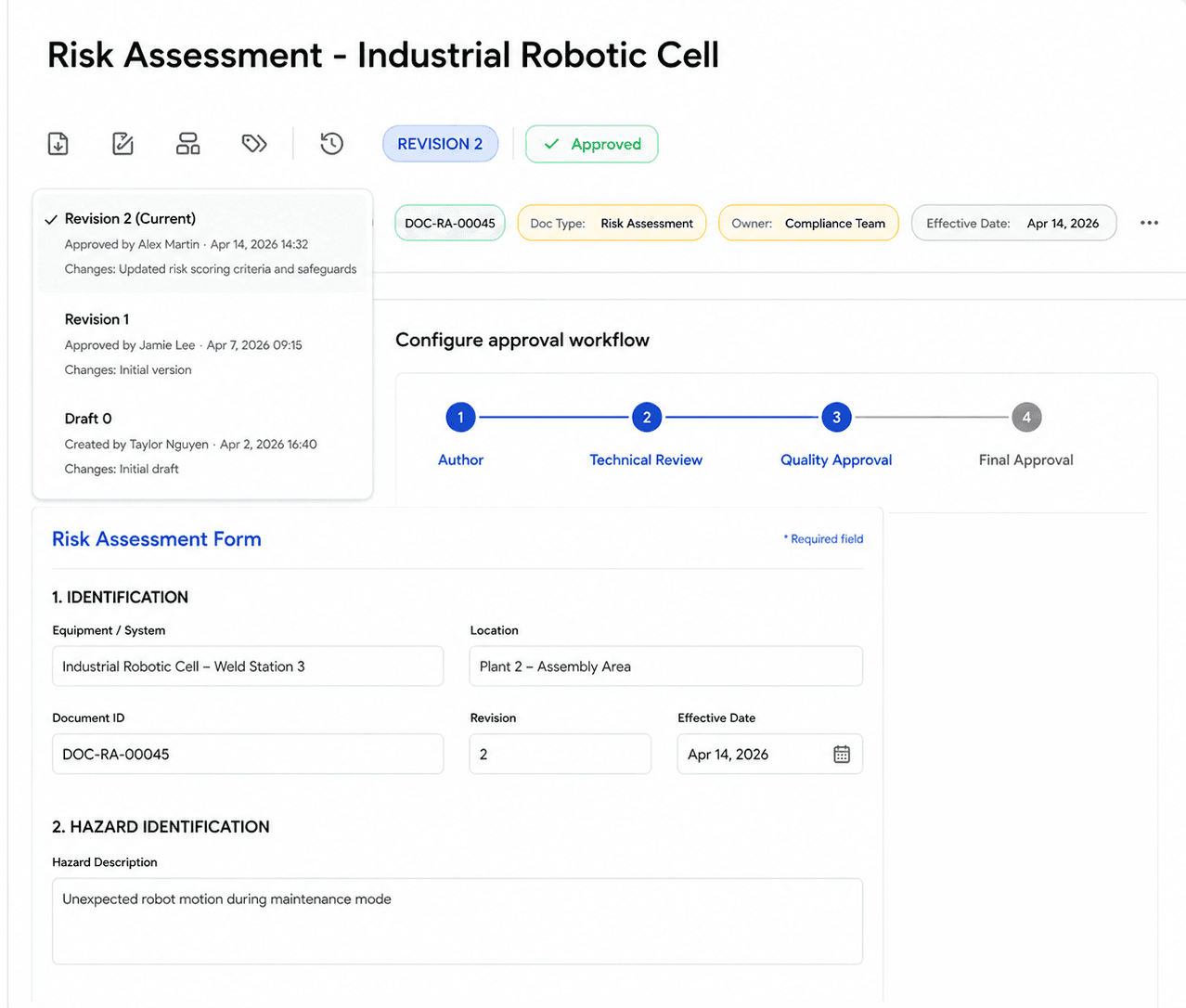 Soply Ensure Compliance module showing approval workflow and audit log
